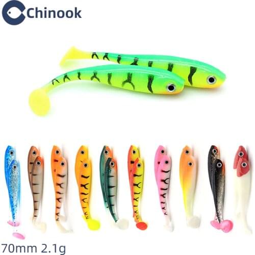 Chinook Soft Bait Lure 3D t-tail 70mm 5pcs Wobblers Worm Fishing Silicone Fish Artificial Bait Fishing
