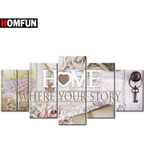 HOMFUN 5pcs Full Square/Round Drill 5D DIY Diamond Painting "Home sweet home" Multi-picture Combination Embroidery 5D Decor