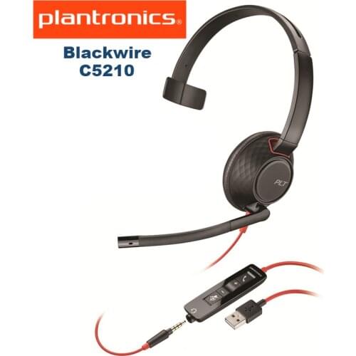 Plantronics Blackwire 5210 USB-A+3.5mm Headset, On-Ear Mono Headset, Wired P/N: 207577-01 Noise Canceling Headset