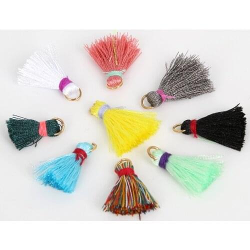 1.5CM small mini Polyester tassel with circle and gold ring,20-100PCS mix color,key short for bag,dress,jewelry,diy accessory