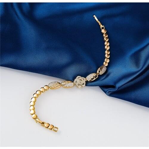 2021 Feb New Women Rose pattern Vintage Wedding Jewelry 19cm Simple True White Gold Link Bracelet flower Copper Bracelet