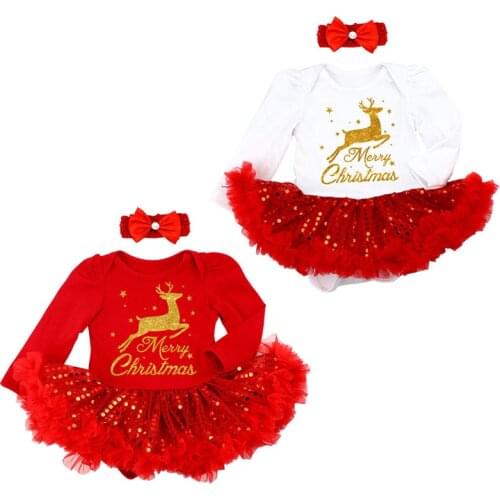 Baby Girl My First Christmas Dress Outfits Baby Red Sequins Christmas Tree Deer Socks Costume for Newborn Bebe New Year Dresses