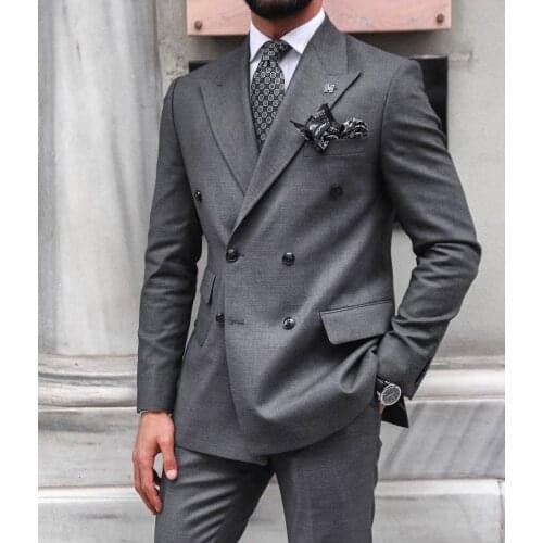 Jacket+Pants) England Style Formal Dark Grey Business Peak Lapel Tuxedo Wedding Man Suit 2 Piece Formal Man Blazer Custom Made