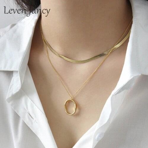 Simple 925 Sterling Silver Irregular Wavy Geometric Oval Open Circle Karma Necklace Bridesmaid Gift Minimalist 925 Gold Necklace