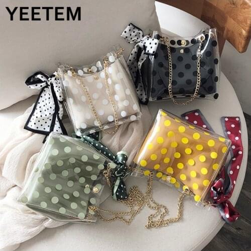 Transparent Composite Bag Polka Dot Printing Bowknot Chain Pvc Woman Bag Trend Korean Single Shoulder Messenger Bag Wallet