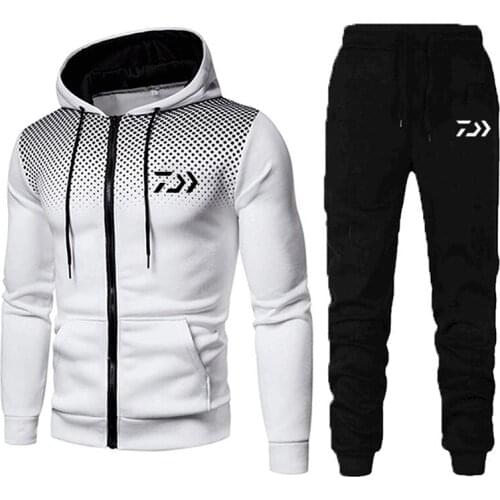 Daiwa Tracksuit Men Autumn Thick Fishing Clothes Hooded Outdoor Tracksuits Homme Sport Wear 2 Pieces Sets Fleece Men Jacket Pant
