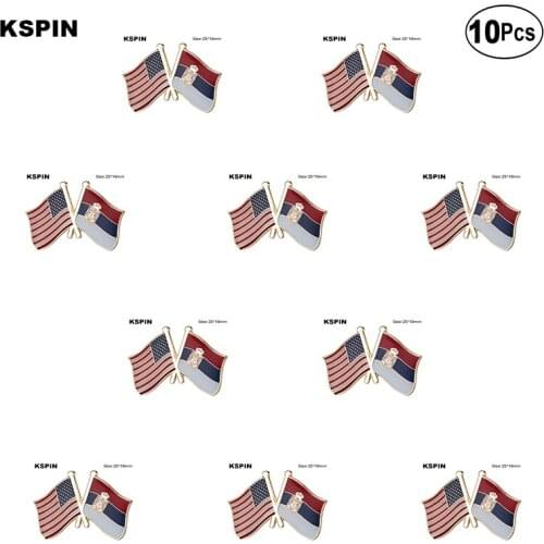 U.S.A & Serbia Flag Brooches Lapel Pin Flag badge Brooch Pins Badges 10Pcs a Lot