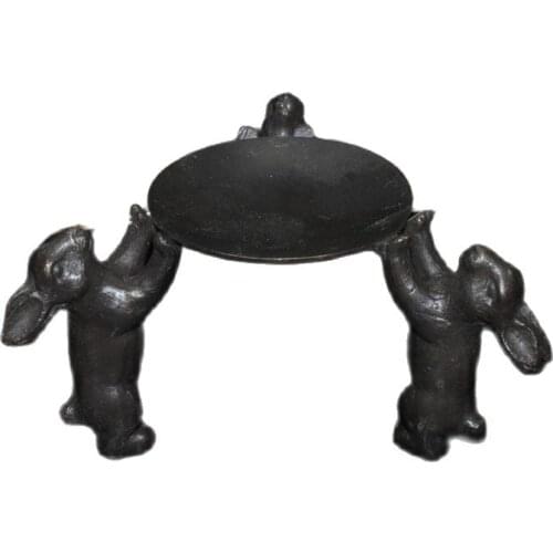 China old Beijing old goods Pure copper three rabbit modeling wax table Lampstand