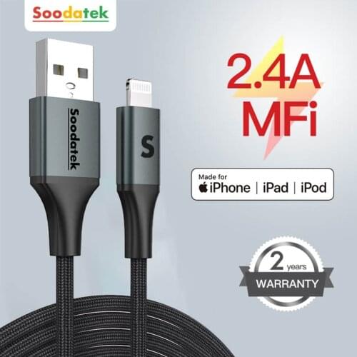 Soodatek MFi USB Cable for iPhone 12 Min 12 Pro Max X XR 11 2.4A Fast Charging Lightning Cable USB Data Cable Cord