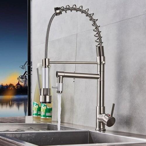 Vidric Brushed Nickel Black Kitchen Faucet Pull-out Spray Dual Function Water Flow Swivel Spout Single Handle Mixer Tap Sink