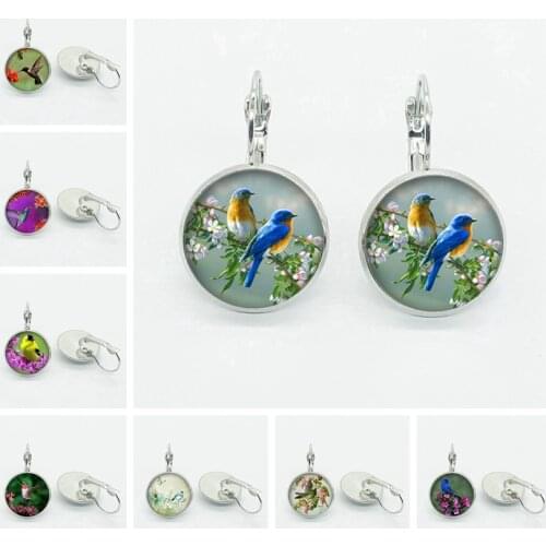 Vintage Butterfly Flower Bird Earring Charm Bird Pattern Dome Glass Earrings Womens Accessories Wholesale