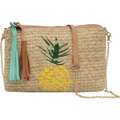 Women Woven Straw Shoulder Beach Bag Women Pineapple Handmade Woven Rattan Bali Bohemian Messenger Crossbody Bag for Women #20