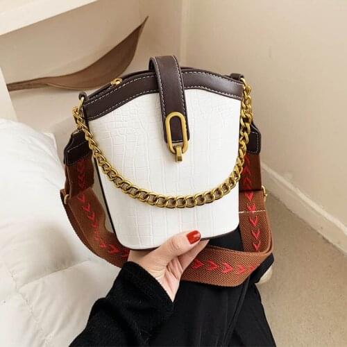Chain Handbag Women Retro Bucket Bag 2021 Crocodile Pattern Shoulder Bag Travel Hand Tote PU Leather Desig Women Crossbody Pouch