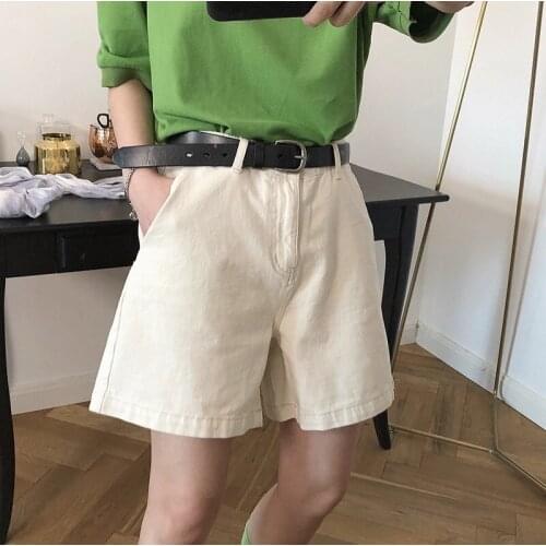 Womens White Denim Wide-leg Shorts New High Waist Loose Fit All-match Fashion Trend Spring And Summer 2021 Z273