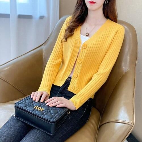 2021 Womens Sweater, V-neck Cardigan, Knitted Base, Solid Color, Korean Version, Loose Jacket, Casual Tops 3XLD1089
