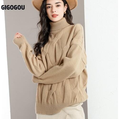 GIGOGOU Winter Thick Warm Women Turtleneck Sweaters High Street Oversized Pullover Jumper Casual Loose Cashmere Sweater Outfits
