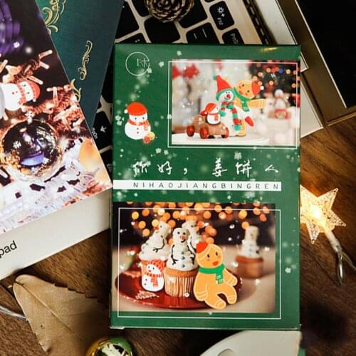 30 Pcs/Set Hello Gingerbread Man Christmas Postcard DIY Cartoon Greeting Cards Message Card Xmas and New Year Gift