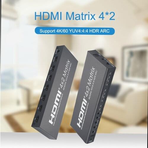 4K 60Hz HDMI Matriz 4x2 HDR Arco HDMI Interruptor Divisor 4 em 2 Fora YUV 4:4:4 SPDIF Otico + 3.5mm jack Saida de Audio HDMI SWA