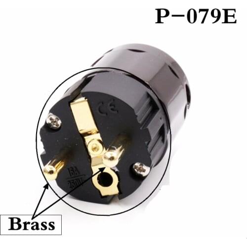 5pcs Hifi audio plug Connector Brass 24k Gold Plated P-079E Schuko Eu plugs extension adapter