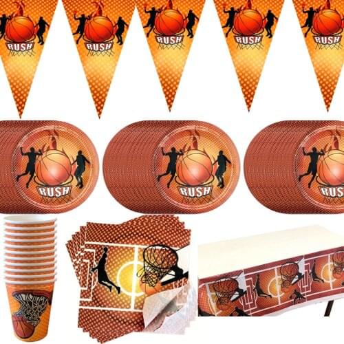 51pc/lot Basketball Theme Tablecloth Banner Birthday Party Plates Cups Flags Decorate Boys Kids Favors Happy Baby Shower Napkins