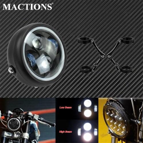 6.5'' Motorcycle LED Headlight High Low Beam Lamp Angel Eyes With Bracket Mount Clamp For Harley Cafe Racer For Kawasaki For BMW