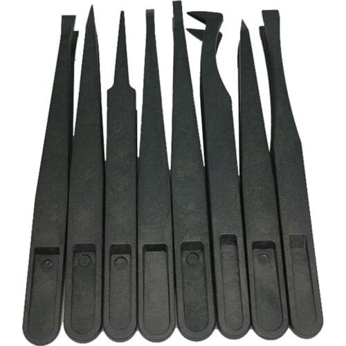 8pcs/set Hand Tool Antistatic Plastic Tweezers Elastic Carbon Fiber Plastic Tweezers OPP Packaging Tweezers