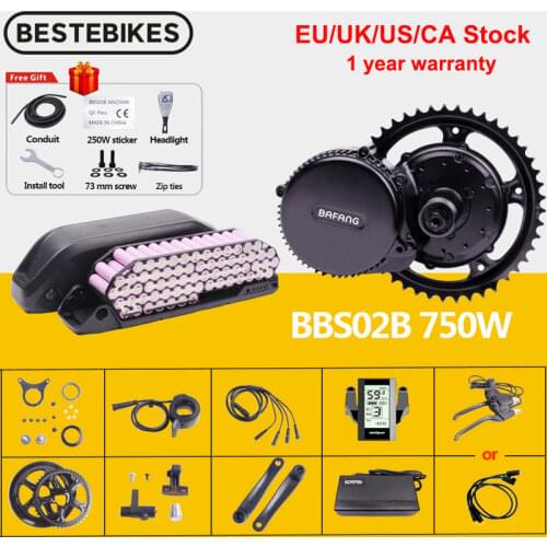 Bafang Motor BBS02B BBS02 48V 750W Mid Drive Motor 8fun Electric Bike Ebike Conversion Kit 52V17.5AH Samsung Lithium Battery Kit