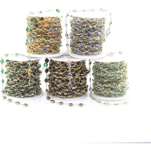 5Meter 6mm Coin Glass Plated Golden Brass Wrapped Rosary Chains,Flat Round Beaded Links Chains for Jewelry Necklace Chokers