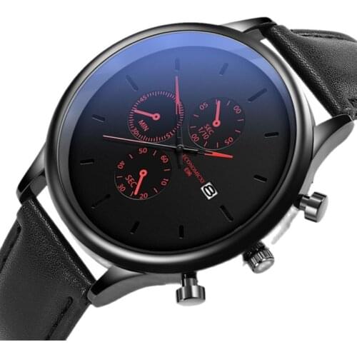 ECONOMICXI Mens Watch Fashion Leisure Leather Strap Luxury Ultrathin Quartz Calendar Summer Popular Watches relogio masculino