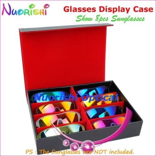 Black Leather Storage Display Sample Case Box Tray For Holding 8pcs Sunglasses Glasses Eyewear Eyeglass A635-8S Free Shipping