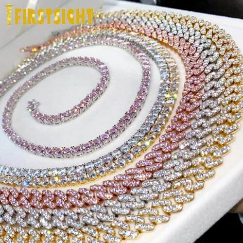 New Silver Color 12mm 5A CZ Cuban Link Miami Necklace Full Iced Out Bling Zircon Hip Hop Choker Fashion Men Women Jewelry