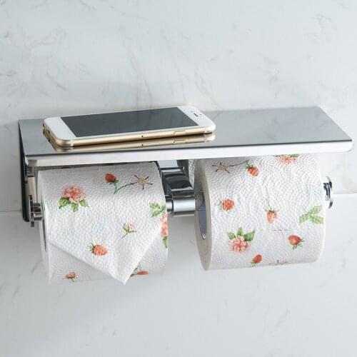 Bathroom Stainless steel toilet paper holder with phone holder Bathroom toilet paper holder accessories Simple style shelf