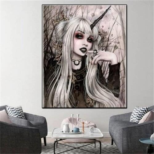 Diablo unicorn girl Diamond Embroidery Picture Of Rhinestone 5d Diy Diamond Painting Full Square Beads Gothic Woman,Mosaic