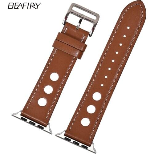 BEAFIRY fashion Leather Watchband For Apple Watch band 5 44mm for iwatch Strap 38/40/42mm Series 4 3 2 1 Brown Black Grey Blue