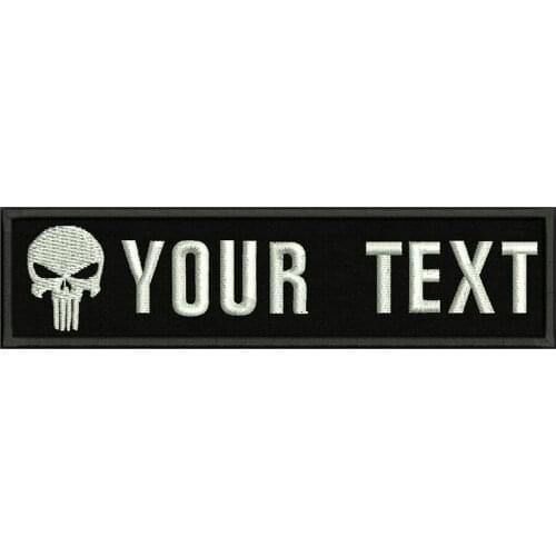 Skull Logo 10X2.5cm Embroidery Custom Name Text Patch Stripes badge Iron On Or Velcro Backing Patches For Clothes Backpack Hat