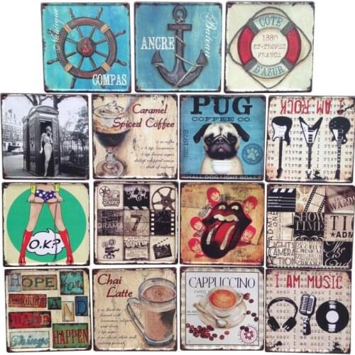 Vintage style metal wall sign tin plaque shabby chic kitchen picture poster home shop party background decor rudder pug 30X30cm