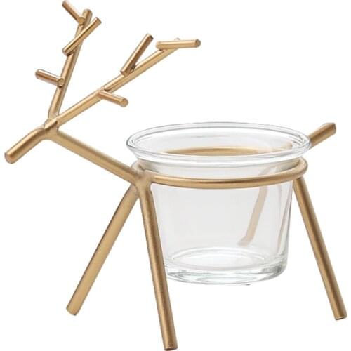Metal Light Candle Holder Decorative Iron Deer Gold Candlestick Stander with Glass Cup Tabletop Decor Home Cafe Ornaments