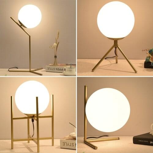 Postmodern Minimalist Three-legged Iron Round Ball Glass Table Lamp Warm and Romantic Bedroom Bedside Living Room Study Lights
