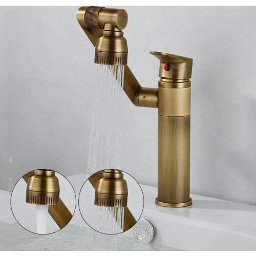 Multifunction Bathroom Sink Faucet Hot Cold Water Mixer Crane Antique Bronze Deck Mounted Universal Water Taps