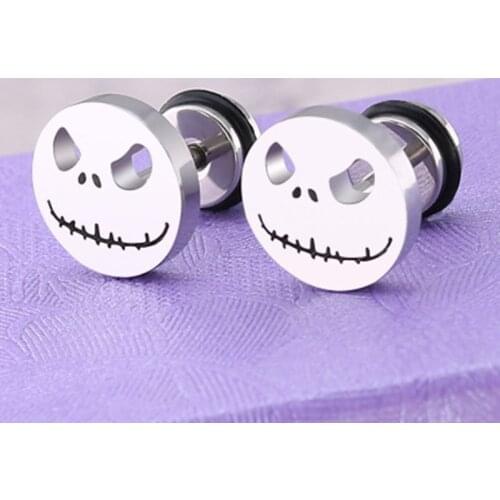 Fashion titanium steel round earrings stainless steel Halloween pumpkin head studs men and women jewelry punk Stud Earrings