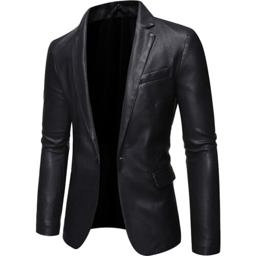 Mens Motorcycle Leather Jacket Suit Blazer Leather Jacket Men Coat