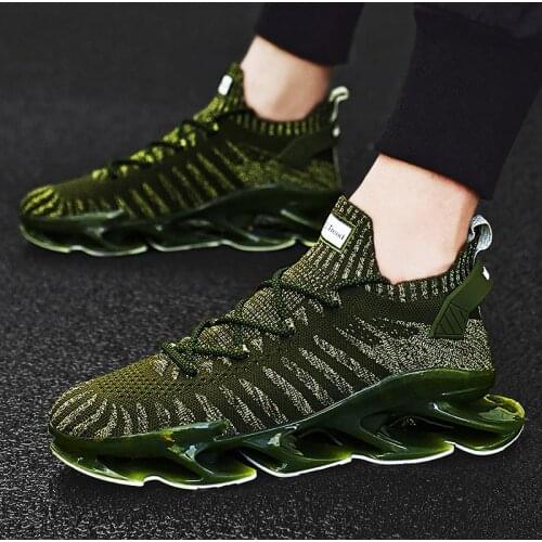 Large Size Anti-slip Mens Sports Shoes Summer Sneakers Socks Man Sport Shoes Running Trainers Green Knit Tennis Sneackers E-744