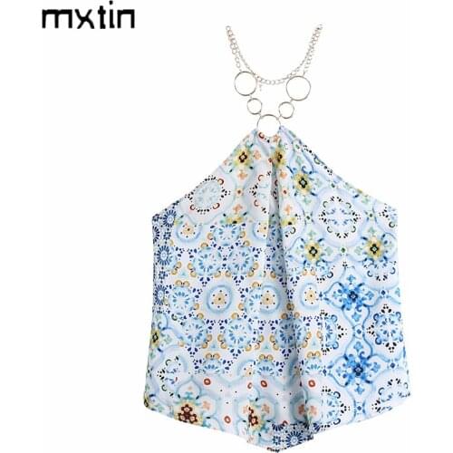 MXTIN 2021 Women Summer Fashion Slim Patchwork Floral Print Tank Tops Vintage Sexy Sleeveless Backless Casual Camis Chic Tops