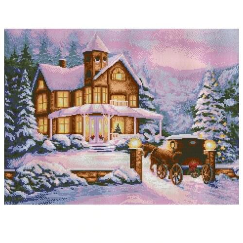 Free delivery Top Quality popular counted cross stitch kit Christmas Eve snow carriage coming home