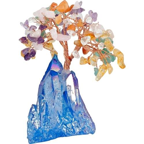 Natural Crystal Tree With Colorful Base Slices Mineral Specimen Stone Money Lucky Tree For Decoration Home Ornaments