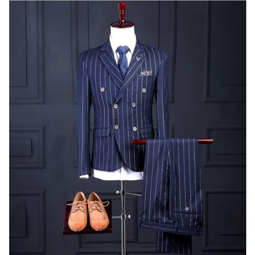 New fashion Men Suit 3 piece V Neck Leisure Notched Lapel Tuxedos Men Suits for Wedding (Jacket+Pants+Vest)