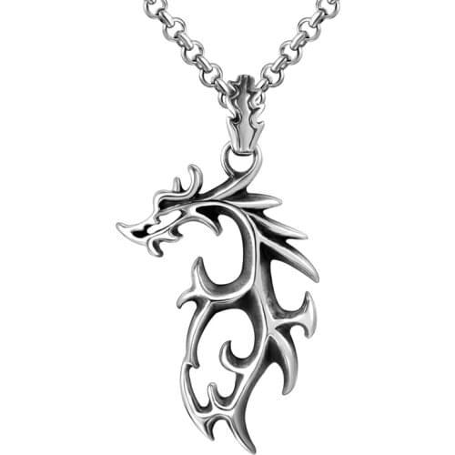 Simple Fire Dragon Pendant Necklace Men Women Fashion Stainless Steel Rope Chain Necklace Punk Charm Necklace Jewelry Wholesale