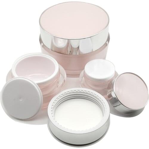 5pcs 2/5/15/50/100g Empty Face Cream Jar Lotion Packaging Bottle Travel Acrylic Pink Cosmetic Container Makeup Emulsion Bottle