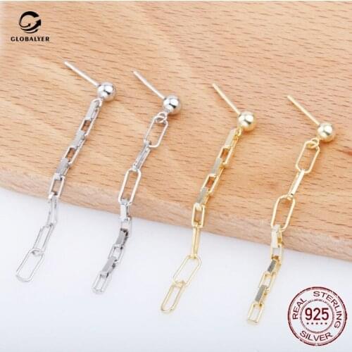 S925 sterling silver stitching chain earrings European and American fashionable asymmetric thick chain tassel earrings 442