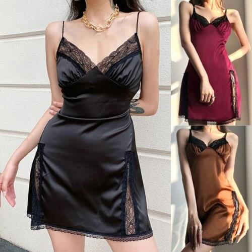 Sexy Dress Ladies Sling Dress Lace Stitching A Line Tight Waist Split Slim Sexy Dress Summer 2021 Mini Sleeveless Dress for Club